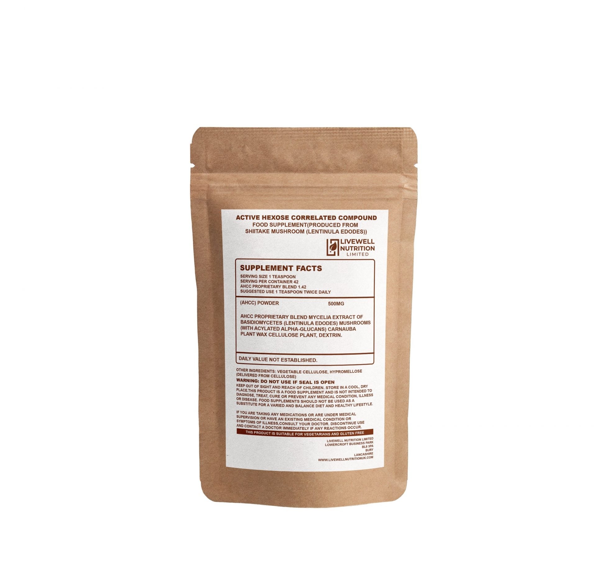 AHCC Active Hexose Potent Correlated Compound, Food Supplement Derived from Shitake Mushroom, Enhance Immune Function 1 Packet @ 100g