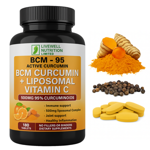 BCM Turmeric Curcumin + Liposomal Vitamin C BCM-95 Active Curcumin X1 VitaCap 180 Tablets