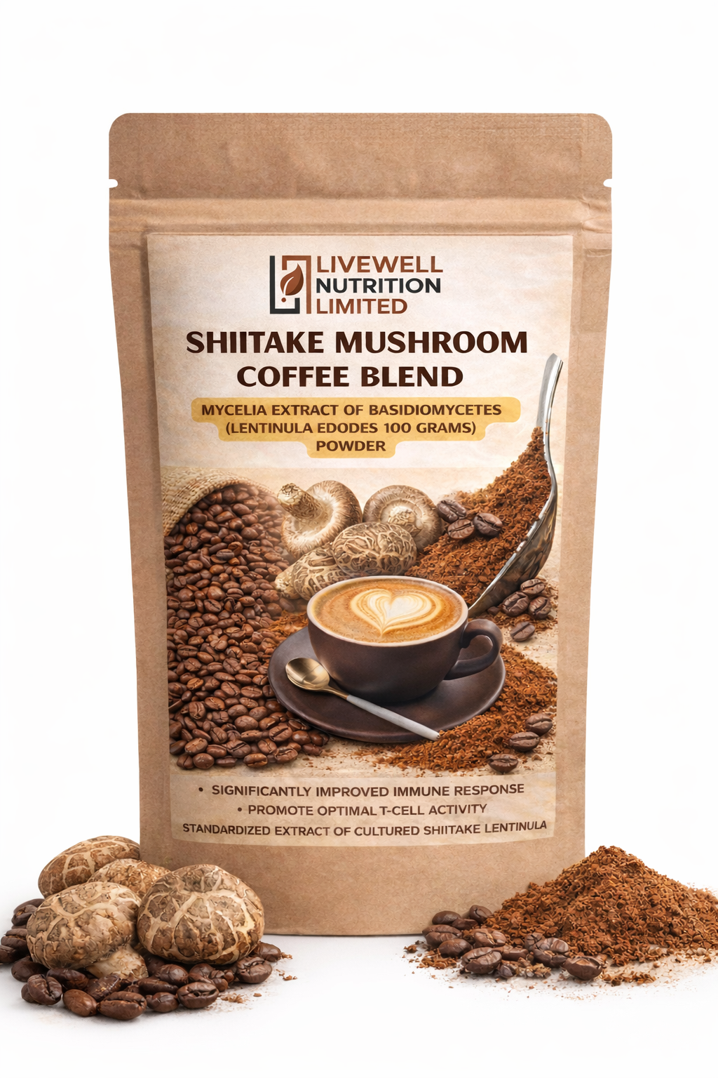 Shittake Mushroom Extract Potent Correlated Compound With Organic Coffee  Adaptogen Mix Instant Mushrooms Coffee for Immune Function, Gut Health, Energy, 100 Grams