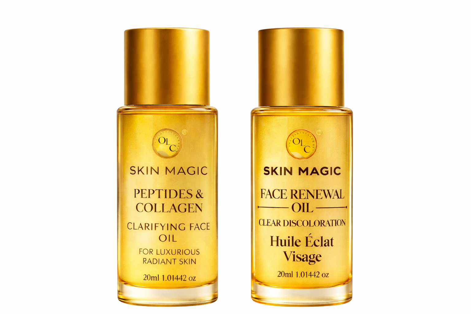 Duo Pack Skin Face Renewal Oil & Peptides & Collagen Anti-Aging Clarifying Face Oil Clear Discolouration Promoting a Radiant and Even Toned Complexion