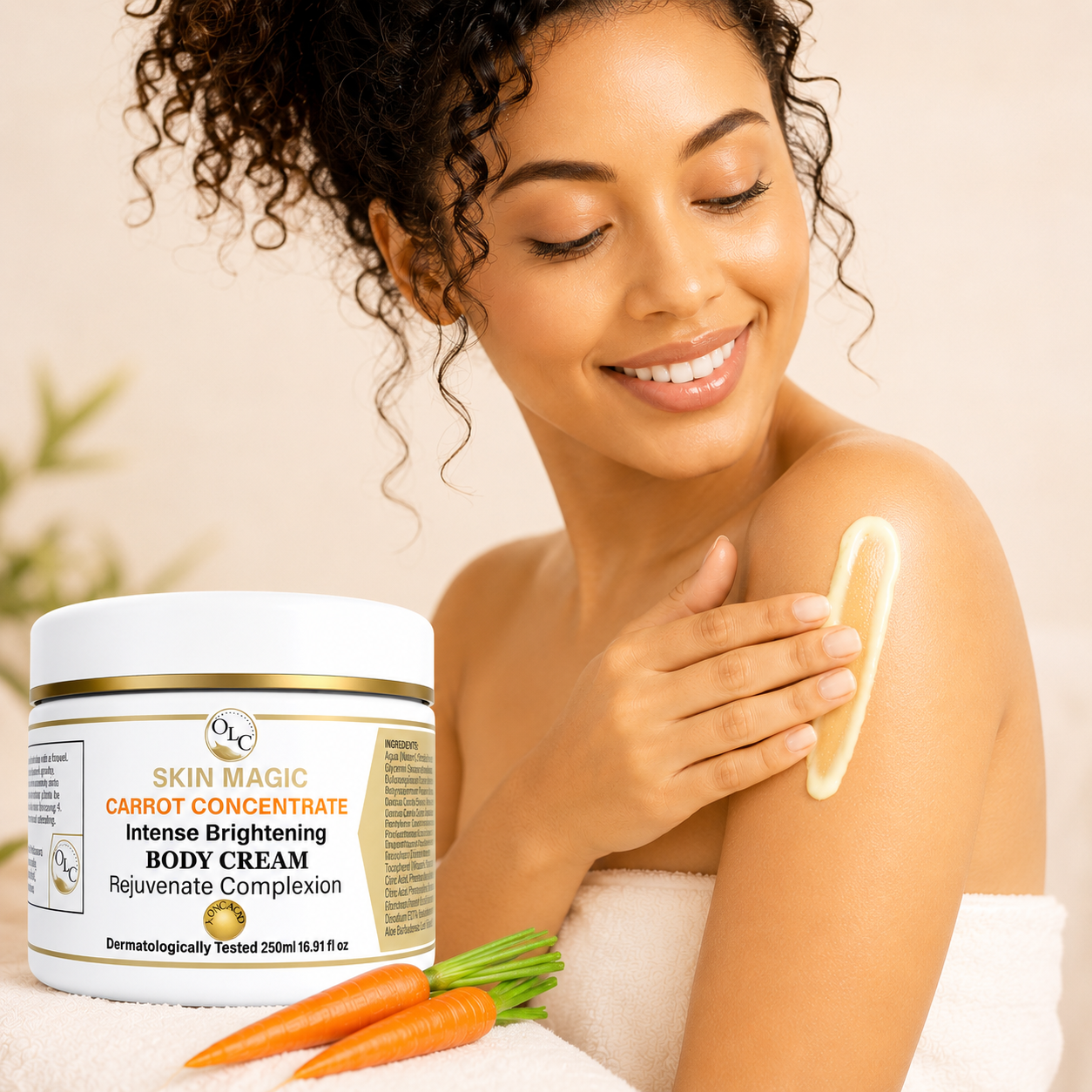 Skin Magic Carrot Concentrate Whitening & Lightening Body Cream 250ml, Intense Brightening & Skin Rejuvenation for Smooth Glowing Complexion