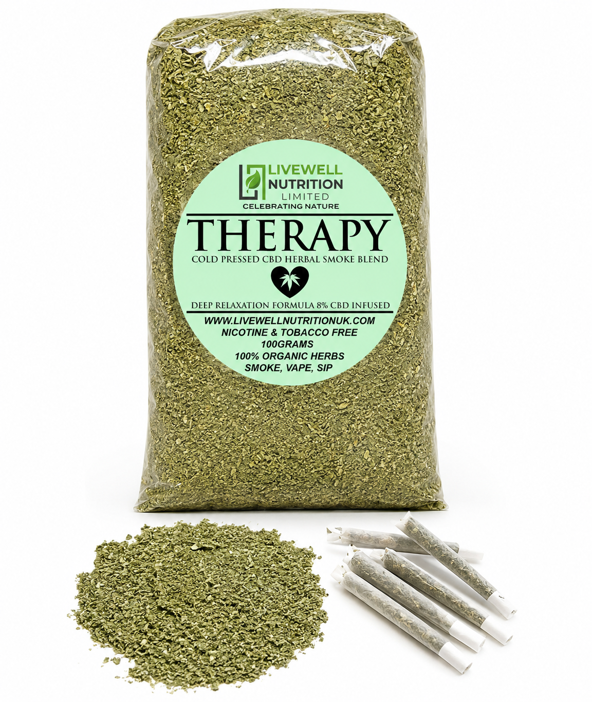 Organic Herbal Smoke Mix (THERAPY) . Peaceful Serenity. 100% Nicotine Free. 100% Mixed Herbs. 200 grams