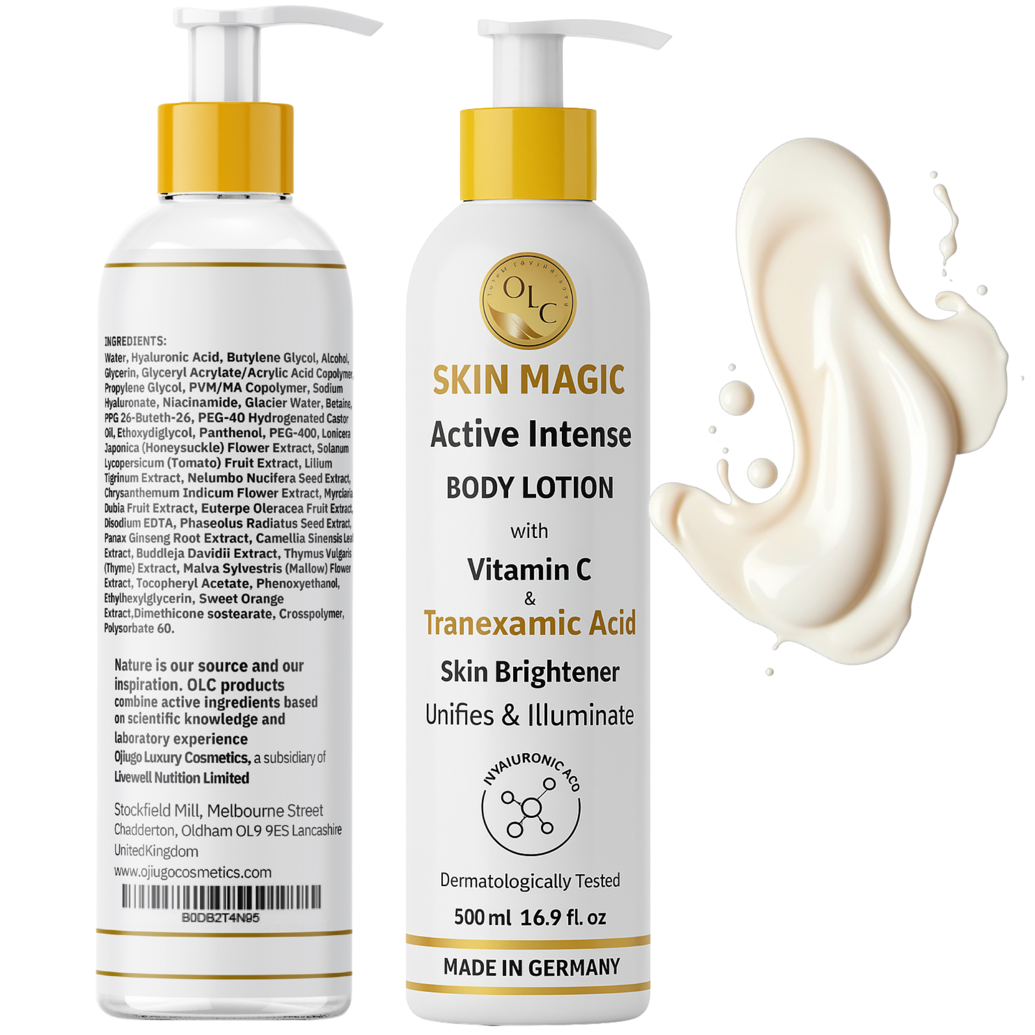 Skin Magic Active Intense Body Lotion with Vitamin C & Tranexamic Acid (500ml): Brightens Skin Reducing the Appearance of Skin Discolouration