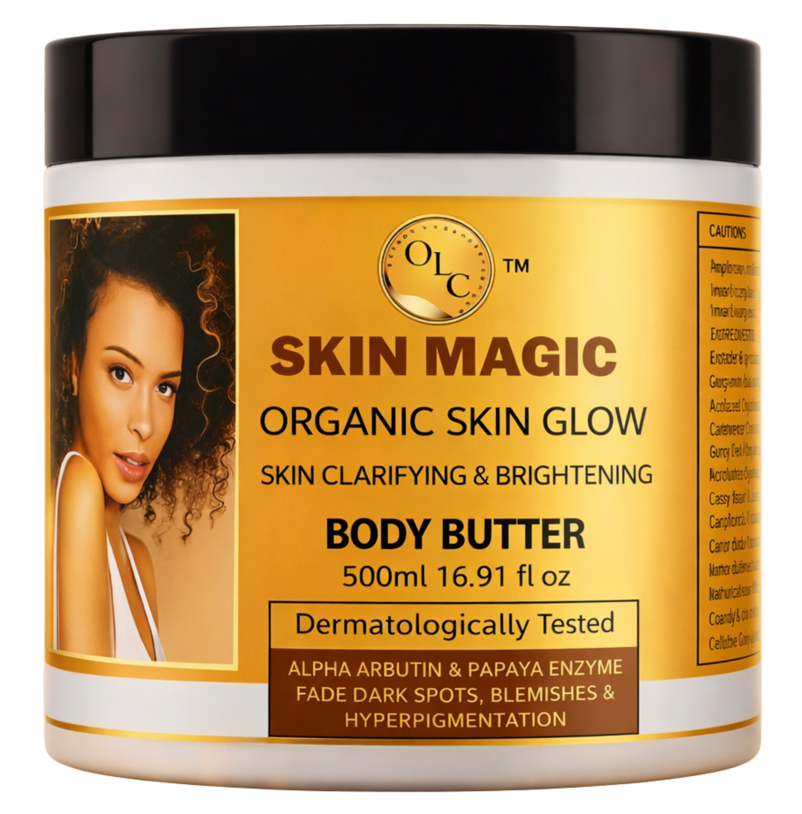 Organic Skin Glow Clarifying & Brigthening Body Butter 500ml 16.91 ﬂ oz Dermatologically Tested  ALPHA ARBUTIN & PAPAYA ENZYME   FADE DARK SPOTS, BLEMISHES & HYPERPIGMENTATION