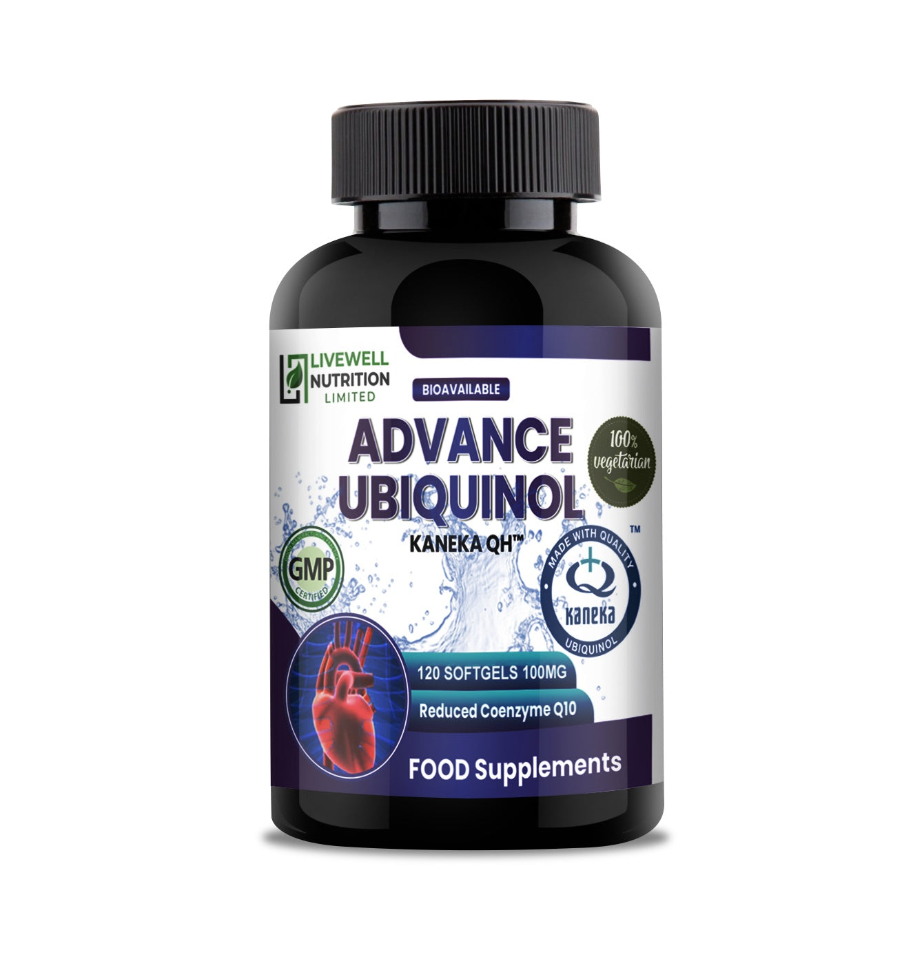 Vegetarian Advance Ubiquinol Kaneka QH 120 Softgels @100mg Reduced Form of CoQ10- Powerful