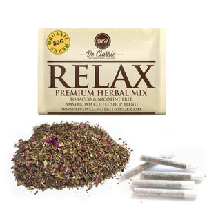 Relax Premium Herbal Smoke Mix. 100% Nicotine Free. 100% Mixed Herbs. 80 grams