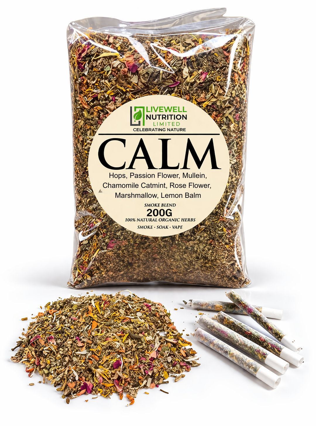 200g Organic Herbal Smokable Mix (CALM) Calming Formula Nicotine & Tobacco Free